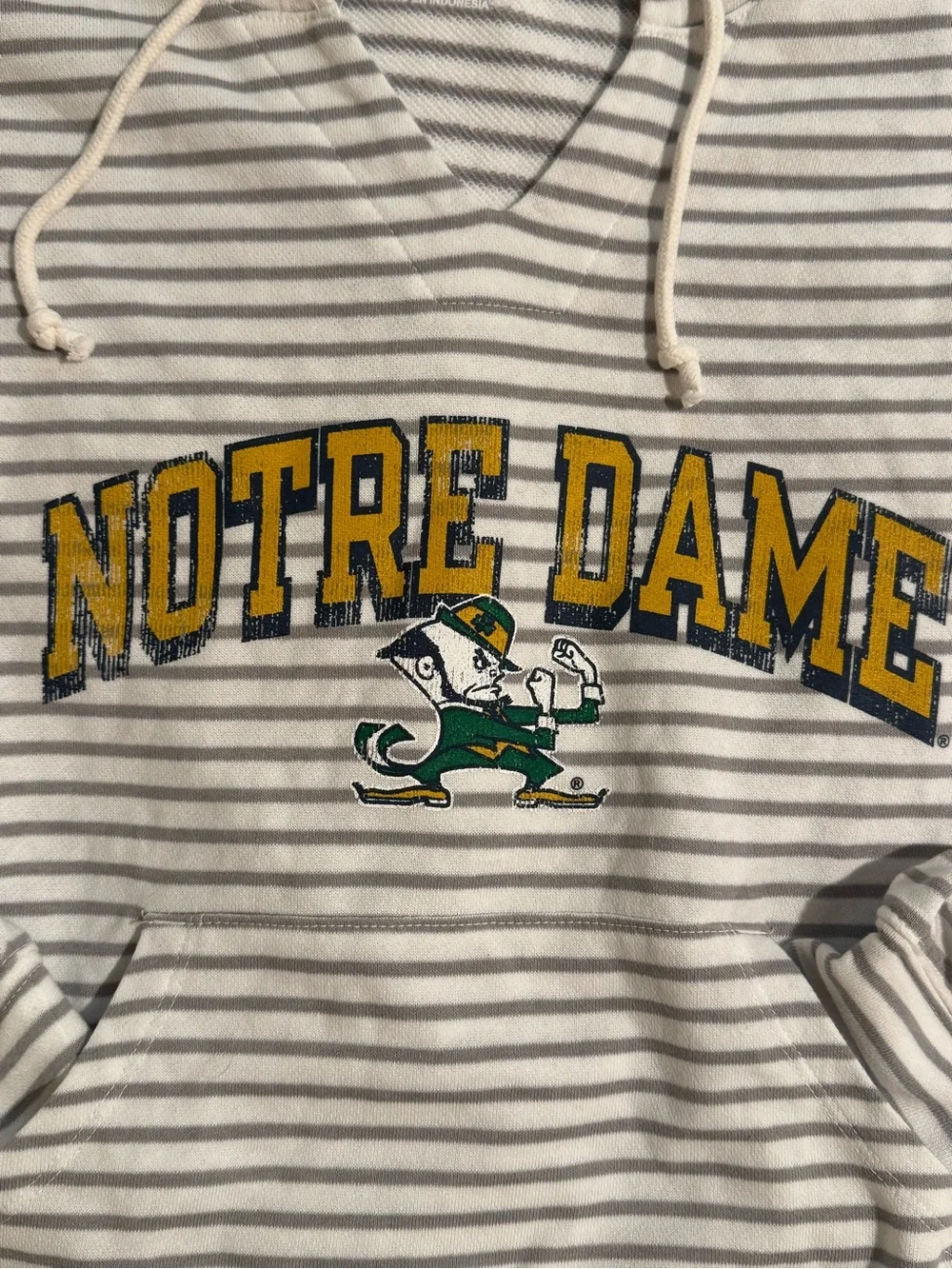 Fanatics Notre Dame Striped Hooded Pullover - White & Light Gray